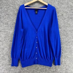 Lane Bryant Cardigan Women 18/20 Plus Blue V-Neck Button Up Cotton Long Sleeve